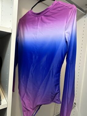 SHEIN Purple to Blue Ombre Long Sleeve One-Piece Swimsuit